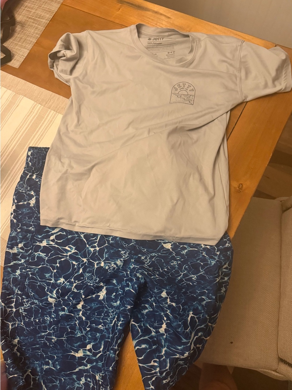 Light Gray Jetty swim shirt with Blue Wave Swim Shorts Abercrombie